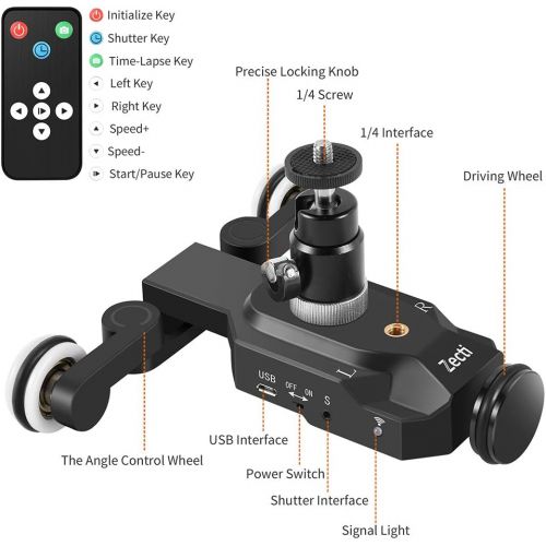  [아마존 핫딜] Zecti Camera Slider Dolly Rolling Slider Dolly Car Skater Video Track Remote Control 10 Speed Weight Up to 6kg Adjustable Chargeable Mini Slider for Canon Nikon Sony DSLR Camera IO