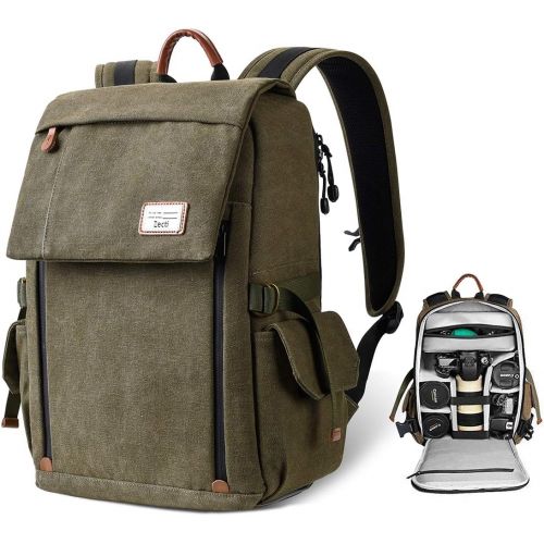  [아마존베스트]Camera Backpack Zecti Waterproof Canvas Professional Camera Bag for Laptop and Other Digital Camera Accessories with Rain Cover-Green