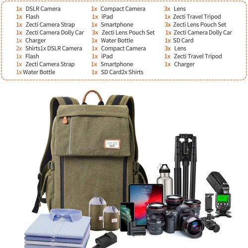  [아마존베스트]Camera Backpack Zecti Waterproof Canvas Professional Camera Bag for Laptop and Other Digital Camera Accessories with Rain Cover-Green