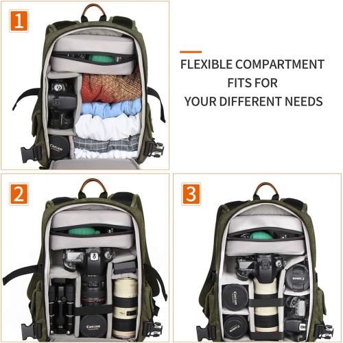  [아마존베스트]Camera Backpack Zecti Waterproof Canvas Professional Camera Bag for Laptop and Other Digital Camera Accessories with Rain Cover-Green