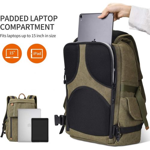  [아마존베스트]Camera Backpack Zecti Waterproof Canvas Professional Camera Bag for Laptop and Other Digital Camera Accessories with Rain Cover-Green