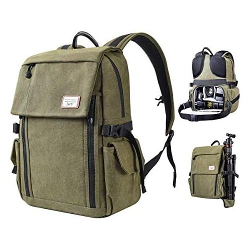  [아마존베스트]Zecti Camera Backpack Waterproof Canvas DSLR Camera Bag (New Version) For 1 DSLR 4xLens, Laptop and Other Digital Camera Accessories with Rain Cover-Green