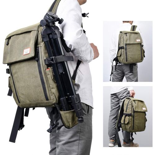  [아마존베스트]Zecti Camera Backpack Waterproof Canvas DSLR Camera Bag (New Version) For 1 DSLR 4xLens, Laptop and Other Digital Camera Accessories with Rain Cover-Green