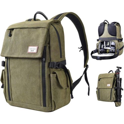  [아마존베스트]Zecti Camera Backpack Waterproof Canvas DSLR Camera Bag (New Version) For 1 DSLR 4xLens, Laptop and Other Digital Camera Accessories with Rain Cover-Green