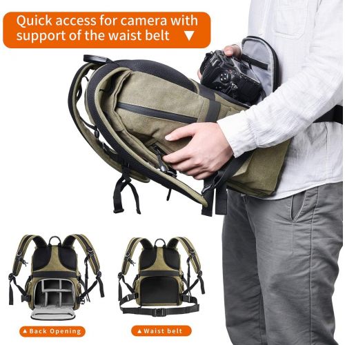  [아마존베스트]Zecti Camera Backpack Waterproof Canvas DSLR Camera Bag (New Version) For 1 DSLR 4xLens, Laptop and Other Digital Camera Accessories with Rain Cover-Green