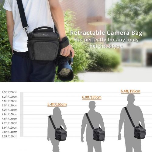  Zecti Camera Bag Padded Shoulder Bag Medium Camera Case with Waterproof Rain Cover Retractable Volume for SLR DSLR, Mirrorless Camera