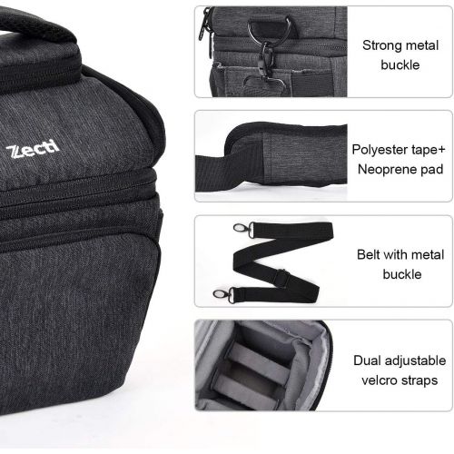  Zecti Camera Bag Padded Shoulder Bag Medium Camera Case with Waterproof Rain Cover Retractable Volume for SLR DSLR, Mirrorless Camera