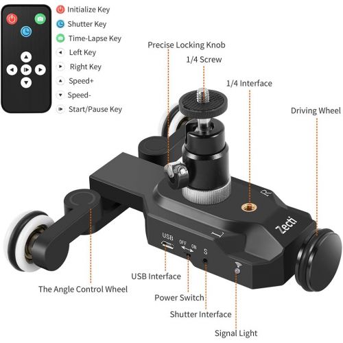  [아마존베스트]Zecti Camera Slider Dolly Rolling Slider Dolly Car Skater Video Track Remote Control 10 Speed Weight Up to 6kg Adjustable Chargeable Mini Slider for Canon Nikon Sony DSLR Camera IO