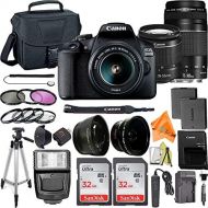 Canon EOS 2000D / Rebel T7 Digital SLR Camera 24.1MP with 18-55mm + 75-300mm Lens, ZeeTech Accessory Bundle, 2 Pack SanDisk 32GB Memory Card, Telephoto + Wideangle Lenses, Flash, C