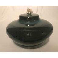 ZeebeeArtists Ceramic Oil Lamp Pottery in Shades of Blue Green to Brown with cotton wick
