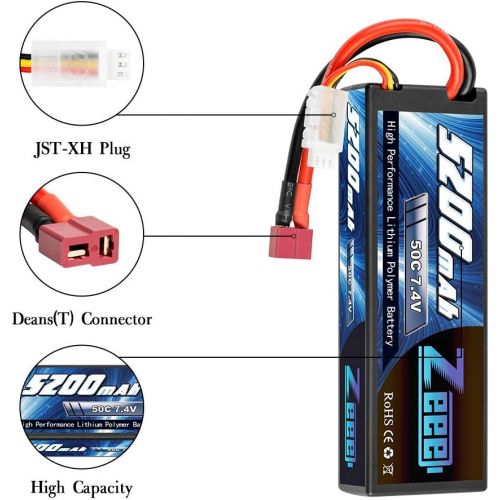  [아마존베스트]Zeee 2s Lipo Battery 7.4V 50C 5200mAh RC Lipo Batteries Hard Case with Deans Plug for 1/8 1/10 RC Vehicles Car,Trucks,Airplane,Boats(2Pack)