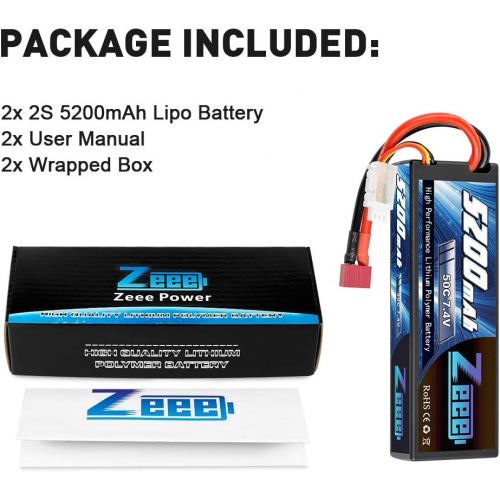  [아마존베스트]Zeee 2s Lipo Battery 7.4V 50C 5200mAh RC Lipo Batteries Hard Case with Deans Plug for 1/8 1/10 RC Vehicles Car,Trucks,Airplane,Boats(2Pack)