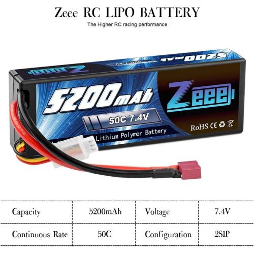  [아마존베스트]Zeee 2s Lipo Battery 7.4V 50C 5200mAh RC Lipo Batteries Hard Case with Deans Plug for 1/8 1/10 RC Vehicles Car,Trucks,Airplane,Boats(2Pack)