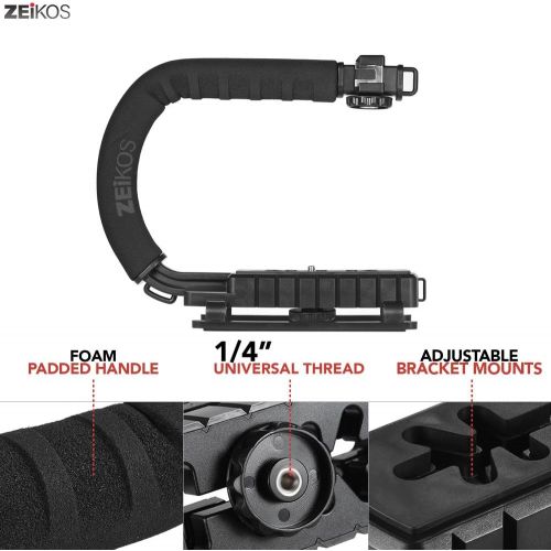  Zeikos Video Action Stabilizing Handle Grip Handheld Stabilizer with Shoe Mount and C Shape Rig Low Position Shooting System for DSLR, GoPro, Smartphones + Free MiracleFiber Microf