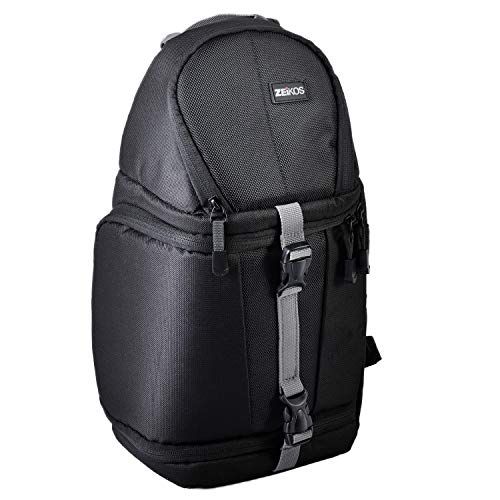  Zeikos Sling Bag for Professional Camera and Accessories, Adjustable Padded Dividers, Waterproof Carrying Backpack case for DSLR, Lens, Cleaning Supply and Speed Light + Free Mirac