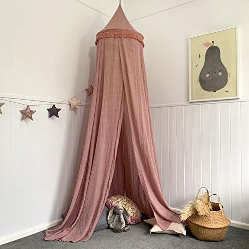  [아마존베스트]Zeke and Zoey Hanging Dusty Dirty Pink Princess Canopy for Girls Bed with Tassels - Hideaway Tent for Kids Rooms or Cribs. Nursery Decoration - Slightly Sheer Drapes for Child, Pla