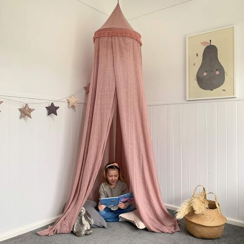  [아마존베스트]Zeke and Zoey Hanging Dusty Dirty Pink Princess Canopy for Girls Bed with Tassels - Hideaway Tent for Kids Rooms or Cribs. Nursery Decoration - Slightly Sheer Drapes for Child, Pla