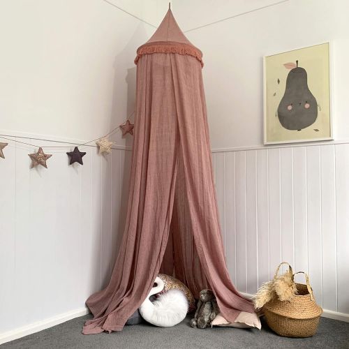  [아마존베스트]Zeke and Zoey Hanging Dusty Dirty Pink Princess Canopy for Girls Bed with Tassels - Hideaway Tent for Kids Rooms or Cribs. Nursery Decoration - Slightly Sheer Drapes for Child, Pla