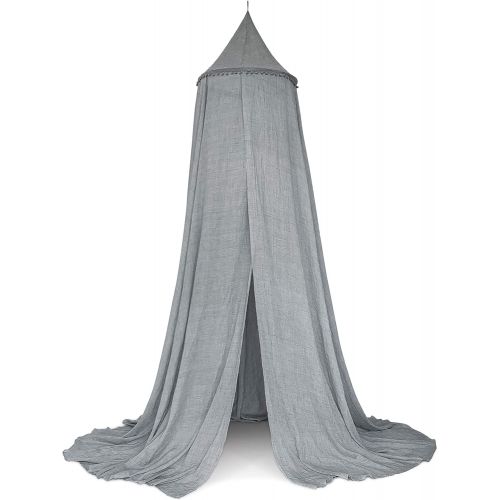  [아마존베스트]Zeke and Zoey Hanging Grey Bed Canopy with Pom Poms, Drapes -Hideaway Tent Canopies for Girls, Boys, Kids Rooms, Beds or Cribs. Nursery Decoration- Sheer, Flowing -Child, Play, Rea