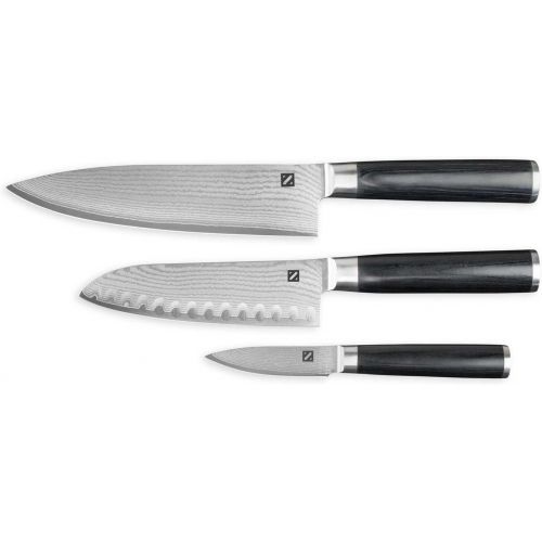  Zelancio Cutlery Premium Japanese VG-10 Damascus Steel Knives - 3PC Professional Chef Knife Set, 67 Layers of Folded Damascus Steel, High Carbon Steel Center, Razor Sharp, Chef Qua