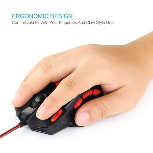  Zelotes T90 Professional 9200 DPI High Precision USB Wired Gaming Mouse,8 Buttons,With 7 kinds modes of LED Colorful Breathing Light, Weight Tuning Set (Black)