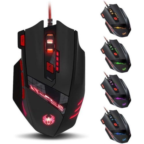  Zelotes T90 Professional 9200 DPI High Precision USB Wired Gaming Mouse,8 Buttons,With 7 kinds modes of LED Colorful Breathing Light, Weight Tuning Set (Black)