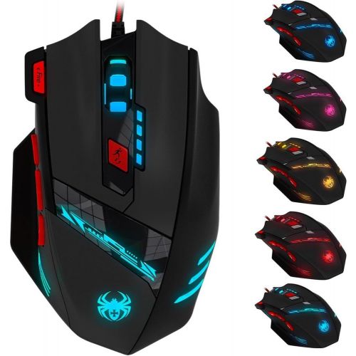  Zelotes T90 Professional 9200 DPI High Precision USB Wired Gaming Mouse,8 Buttons,With 7 kinds modes of LED Colorful Breathing Light, Weight Tuning Set (Black)