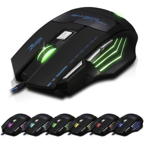  [아마존베스트]AFUNTA Zelotes Ergonomic 7200 DPI LED Optical Wired Gaming Mouse Mice 7 Buttons Compatible Mac Pro Gamer PC Laptop Desktop Notebook-Black Black(T80)