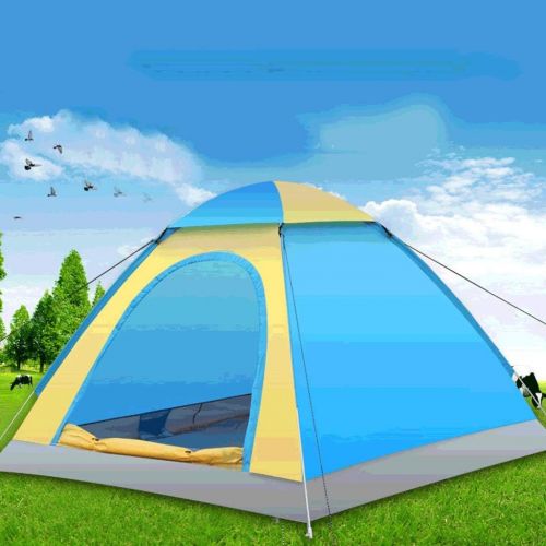 Zelt LCSHAN Outdoor 3-4 Personen Vollautomatisch Camping Doppeltuer Single Layer Rainproof Geschwindigkeit Geoeffnet (Farbe : Blau)