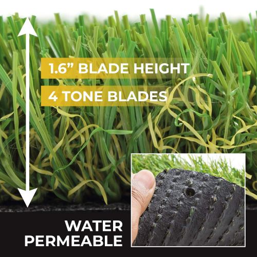 Zen Garden PZG Premium Artificial Grass Patch w/Drainage Holes & Rubber Backing | 4-Tone Realistic Synthetic Grass Mat | 1.6-inch Blade Height