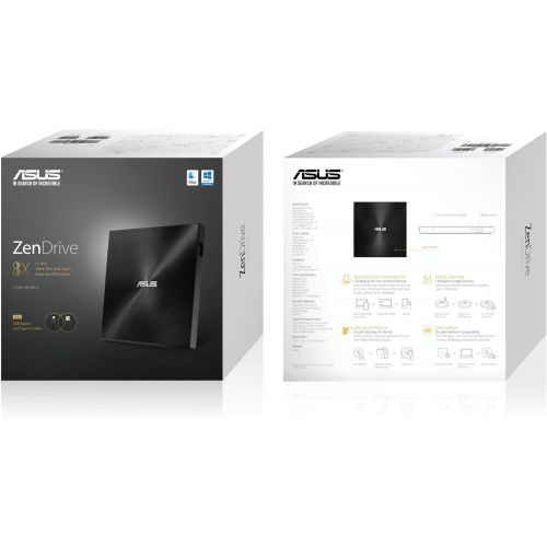 아수스 Asus ASUS ZenDrive Black 13mm External 8X DVDBurner Drive +-RW with M-Disc Support, Compatible with Both Mac & Windows and Nero BackItUp for Android Devices (USB 2.0 & Type-C Cables I