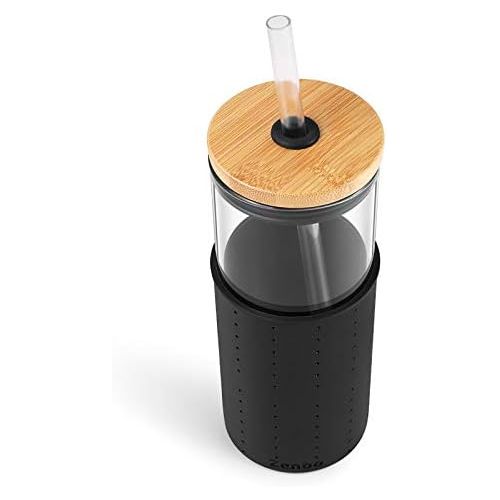  [아마존베스트]Zenbo Glass Tumbler with Silicone sleeve Brorosilicate Glass tumbler/Bamboo Lid,Silicone Sleeve & Straw 24 oz