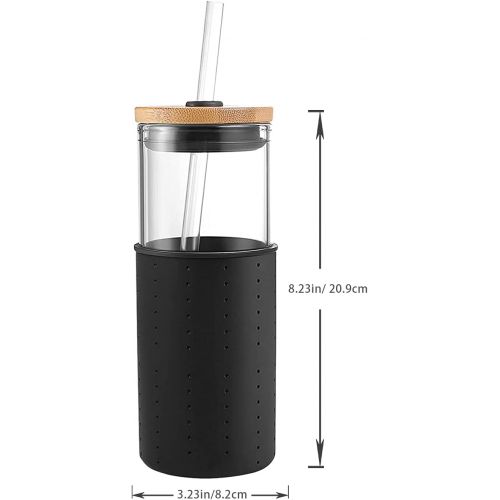  [아마존베스트]Zenbo Glass Tumbler with Silicone sleeve Brorosilicate Glass tumbler/Bamboo Lid,Silicone Sleeve & Straw 24 oz