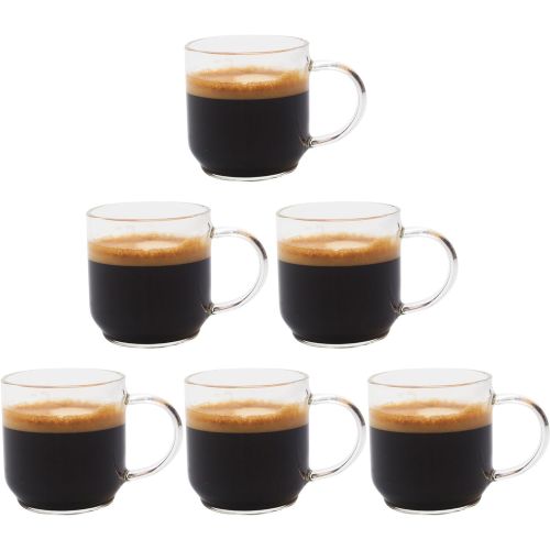  [아마존베스트]Zenco Living Espresso Cups (4 Ounce) with Large Handle, Set of 6 - Glass Coffee Cups for Nespresso Lungo, Double Espresso, Cortado