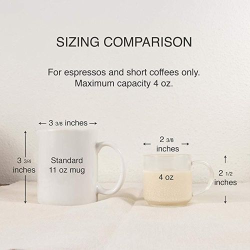  [아마존베스트]Zenco Living Espresso Cups (4 Ounce) with Large Handle, Set of 6 - Glass Coffee Cups for Nespresso Lungo, Double Espresso, Cortado