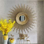 Zenggp zenggp Pretty Gold Metal Sunburst Wall Mirror Decorative Luxe Boho Chic Girl Home Decor