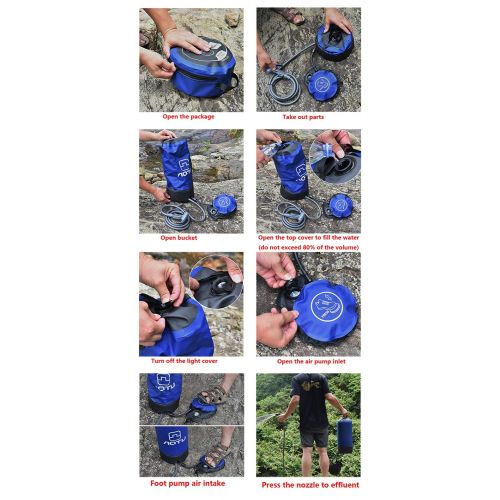  Zengya Camp Shower, Portable Outdoor Camping Shower Bag with Pressure Foot Pump and Shower Nozzle for Beach Swim Travel Hiking Backpacking - 3 Gallon, Blue