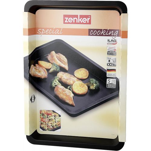  Zenker Grill- und Auflaufform (42 x 4 x 29 cm) SPECIAL COOKING, rechteckige Ofenform mit Antihaftbebeschichtung, Backform fuer krosse Braten & saftige Auflaufe (Farbe: Schwarz), Men