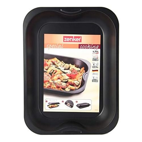  Zenker Brat- und Auflaufform (40 x 5 x 30 cm) SPECIAL COOKING, rechteckige Ofenform mit Antihaftbebeschichtung, Backblech fuer krosse Braten & saftige Auflaufe (Farbe: Schwarz), Men