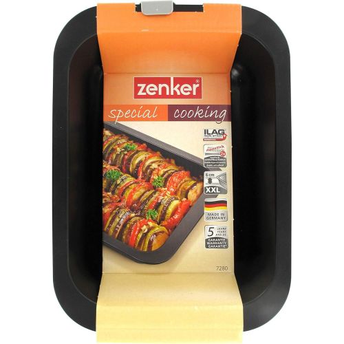  Zenker Ofenbackform (24 x 5,5 x 17,5 cm) SPECIAL COOKING, rechteckige Ofenform mit Antihaftbebeschichtung, Backform mit extra hohem Rand (Farbe: Schwarz), Menge: 1 Stueck