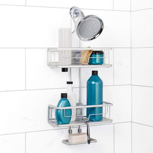  Zenna Home E7410AL NeverRust Aluminum Adjustable Shower Caddy, Satin Chrome