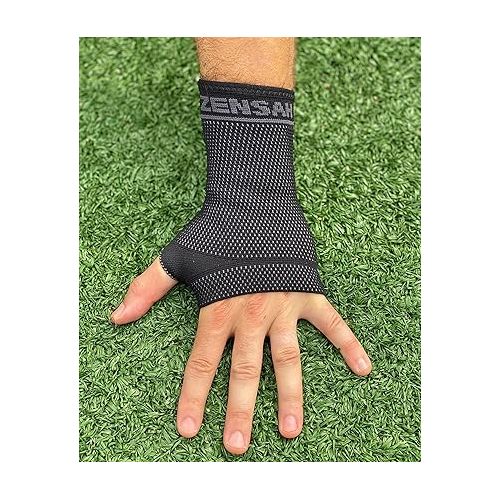  Zensah Compression Wrist Support - Wrist Sleeve for Wrist Pain, Carpal Tunnel - Wrist Support - Wrist Brace (Small, Black/Grey)