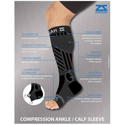  Zensah Ankle/Calf Compression Sleeves- Toeless Socks for Circulation, Swelling for Men and Women