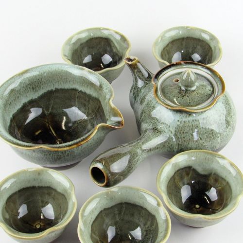  ZentealifeCom Teaset Korean porcelain Lotus Leaves shape/teapot+5 cups+sookwoo/gift set