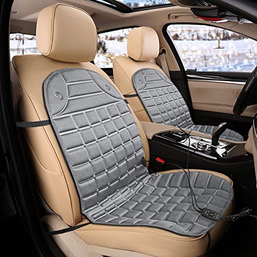  Zento Deals Car Heated Seat Cover Cushion Hot Warmer - 2-Piece Set 12V Heating Warmer Pad Hot Gray Cover Perfect for Cold Weather and Winter Driving