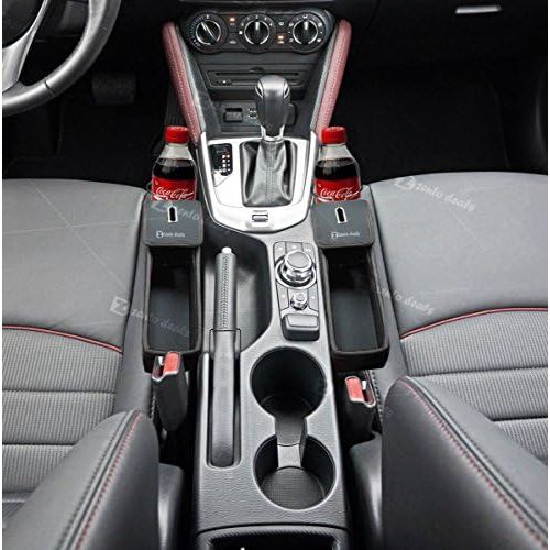  Zento Deals 2 Pack of Black Car Console Seat Side Coin Holder Cup Holder Storage Organizer -Driver and Passenger Side Super Handy Storage Organizer for Cellphone, Wallet, Keys and