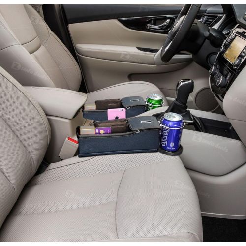  Zento Deals 2 Pack of Black Car Console Seat Side Coin Holder Cup Holder Storage Organizer -Driver and Passenger Side Super Handy Storage Organizer for Cellphone, Wallet, Keys and