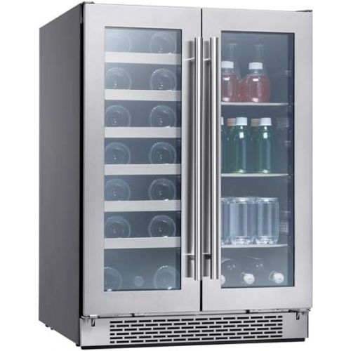  [아마존베스트]Zephyr Presrv Dual Zone Wine & Beverage Cooler with Glass French Door. 24 Inch 5.15 cu/ft. Refrigerator for Under Counter, Wine Fridge, Beer Fridge, Compact Bar Fridge, Full-Size B