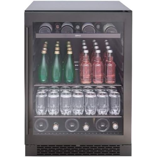  Zephyr PRB24C01BBSG Presrv 24 Inch Single Zone Wine Cooler with 304-grade Black Stainless + Glass Door, 5.6 cu/ft, Built-In and Freestanding, Wine Fridge, Beer Fridge, Reversible D
