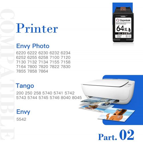  ZepmTek Remanufactured Ink Cartridge Replacement for HP 64XL 64 XL Used with Envy Photo 7800 7858 7155 7855 6255 7100 5542 6252 7158 7130 7164 6222 7134 6230 7830 Tango Smart Home